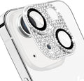 for iPhone 14 & iPhone 114 Plus Camera Lens Protector, Bling 3D Rhinestone Sparkle Diamond 9H Tempered Glass Camera Cover Anti Scratch Shockproof Metal Lens Screen Full Protective Cover, Silver by Hsefo