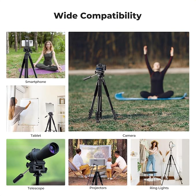K&F CONCEPT 68" Camera Tripod Lightweight Portable DSLR Tripods | Camera Phone Video Recording Tripod Stand, Cellphone Clip for Smartphone Live Streaming Vlog. S254A3+BV01 - Image 8