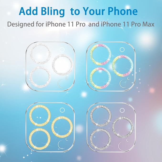 3 Pack Dengduoduo Tempered Glass Camera Lens Protector for iPhone 11 Pro 5.8" & iPhone 11 Pro Max 6.5", Bling Sparkle, Ultra HD, 9H Hardness, Anti-Scratch, Case Friendly, Easy to Install [No Affect on Night Shots] - Image 3