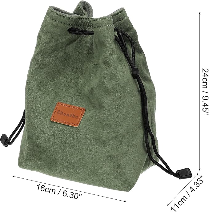 PATIKIL Camera Lens Pouch, L Size Drawstring Lens Case Flannel Camera Lens Handbag Camera Bag with Adjustable Shoulder Strap for DSLR Camera Lens, Green - Image 2