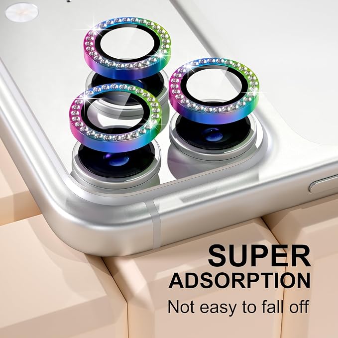 Misea Compatible for iPhone 17 Pro/iPhone 17 Pro Max Camera Lens Protector | 9H Tempered Glass Ultra HD Bling Camera Screen Protector Cover Metal Individual Ring Decoration Accessories, Colorful Diamond - Image 6
