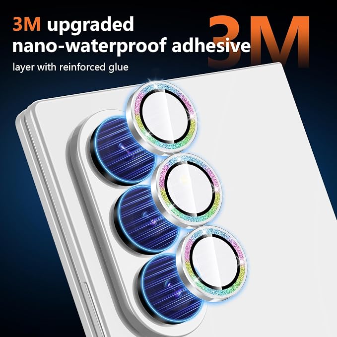 for Samsung Galaxy Z Fold 8 Ultra Camera Lens Protector, Individual Metal Ring Tempered Glass Lens Cover, [Strong Adsorption] Scratch Resistant Ultra-Thin HD Clear Lens Cover, 1 Set-Colorful Sparkly - Image 4