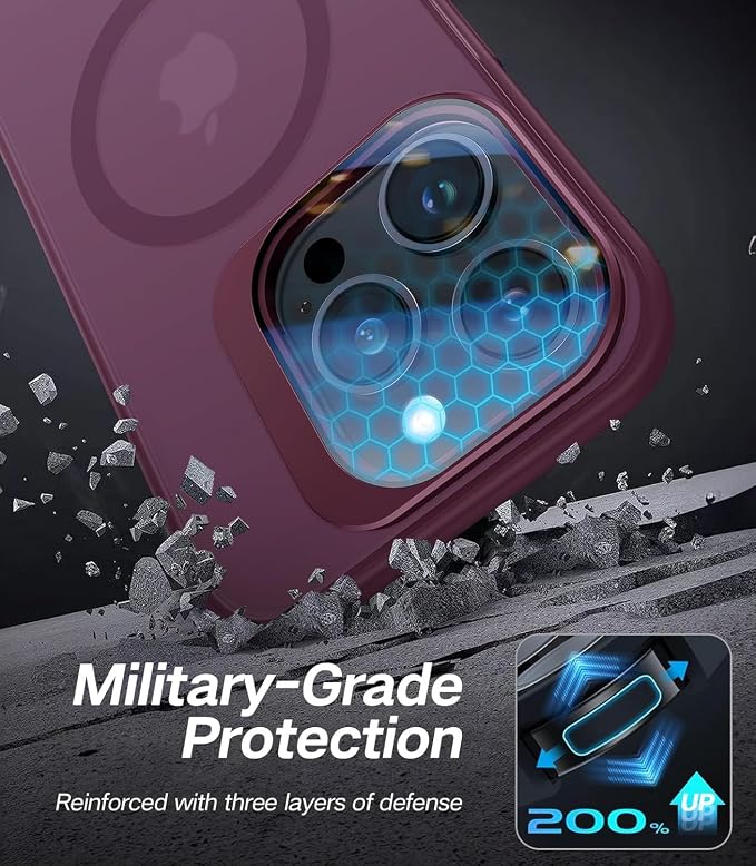 VOFATA for iPhone 13 Pro Case with Camera Cover Stand [Built-in 9H Camera Lens Protector][Fit for Magsafe] Military Grade Shockproof Translucent Matte Magnetic Phone Case 6.1",Red - Image 5