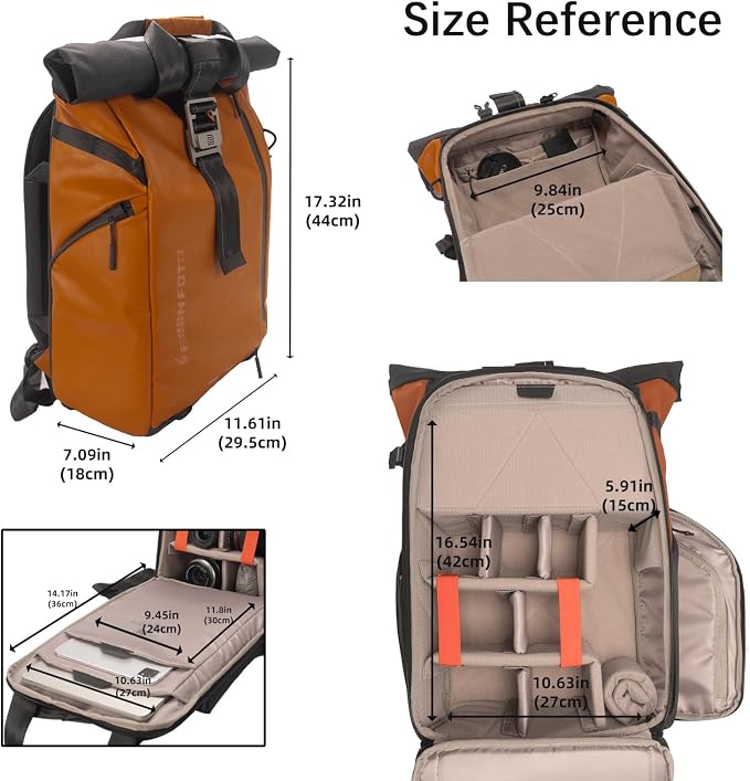 Camera Backpack, Waterproof Travel Camera Bag for Photographer Expandable Roll Top Photography Case for DSLR SLR Mirrorless Camera Fit up to 15.6 inch Laptop with Rain Cover - Image 6