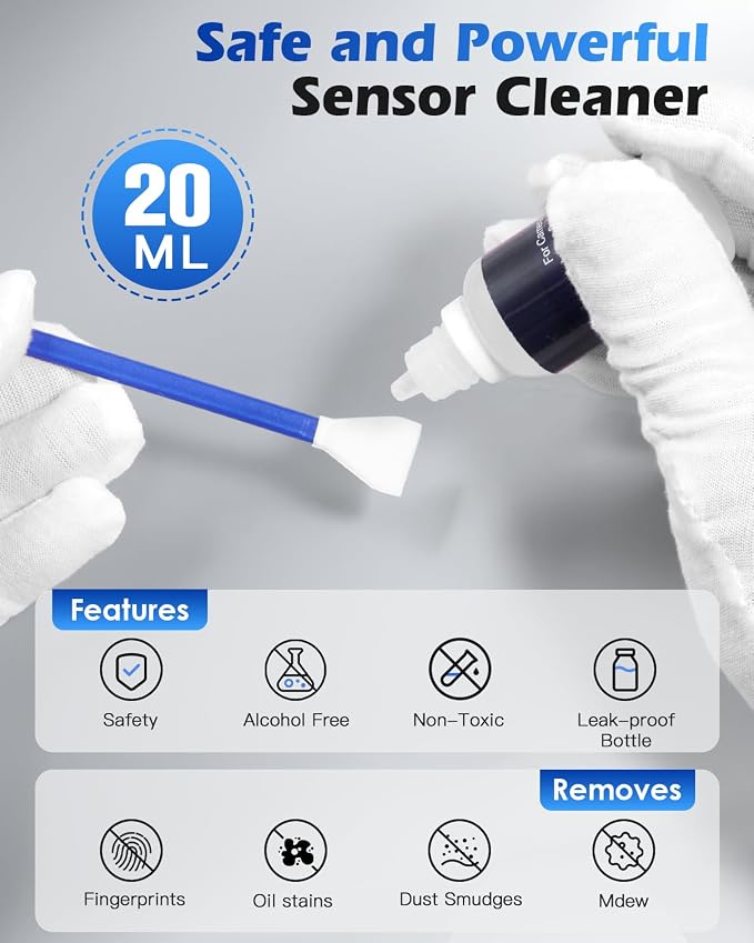 Zacro 24mm Full Frame Sensor Cleaning Swab*8 + 20ml Sensor Cleaner for DSLR SLR Digital Camera CMOS Sensor Cleaning, Compatible with Nikon Sony Canon (Add: 8*Cotton Swabs + 1*Cleaning Cloth) - Image 5