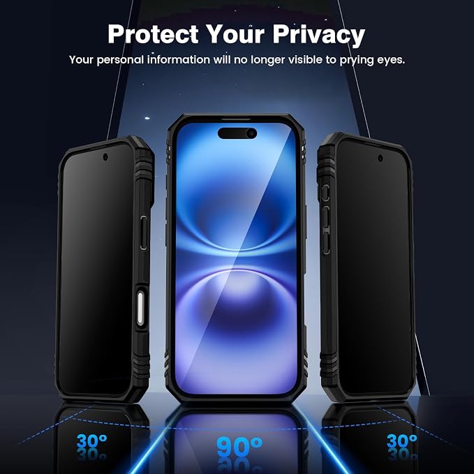 VEGO for iPhone 16 Case with with Privacy Screen Protector and Kickstand | Slide Camera Cover & Ring Kickstand Military Grade Heavy Duty Protection Cover for iPhone 16 5G 6.1 Inch - Black - Image 3