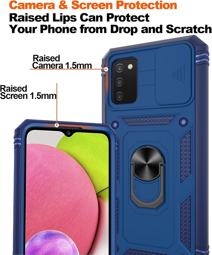 Gritup for Galaxy A03S Phone Case Military-Grade Shockproof with Kickstand | with 2 PCS Screen Protector, Slide Camera Cover, Heavy Duty Outdoor Protection Funda para Galaxy A03s Cover-Blue - Image 5