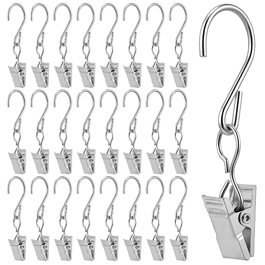 Frienda 25 Pcs Grid Wall Hooks Stainless Steel S Hooks Clips Gridwall Shelf Accessories for Hanging Outside String Lights Picture Photos Drying Clothes Garage Display Retail Art Craft (Silver) by Frienda