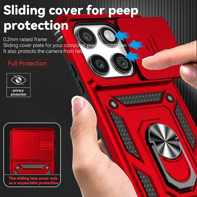 SunStory Compatible with Motorola Moto Edge 2025 Case with HD Screen Protector & Slide Camera Cover & Rotated Ring Kickstand, [Military-Grade] Phone Case for Moto Edge 2025,Red - Image 3