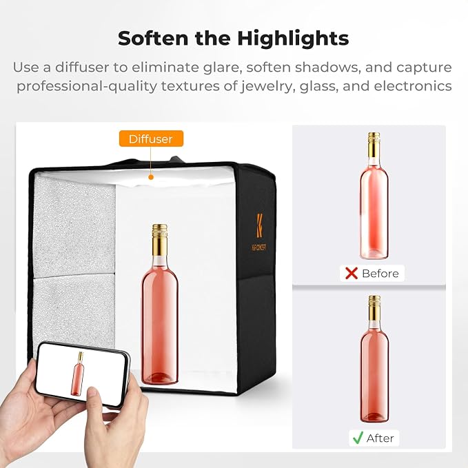 K&F CONCEPT Photo Studio Light Box 12"x12" 120 LED Lights & 6 PVC Backdrops | Photography Shooting Tent Kit CRI>95 with 6 PVC Backdrops for Jewelry, Watch, Cosmetics, Small Product Photography ZYDYSY01 - Image 5