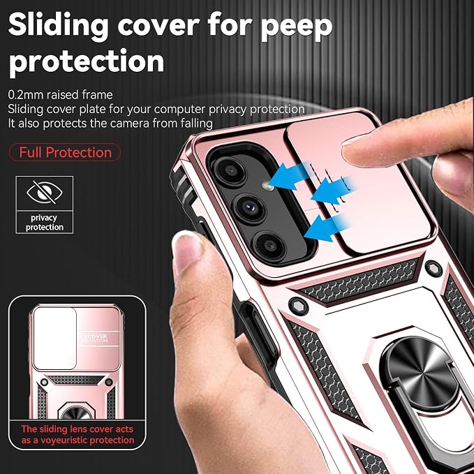 for Samsung Galaxy A14 5G Case with Screen Protector & Camera Lens Cover, [Military Grade] 16FT Drop Tested, Magnetic Kickstand Rugged Shockproof Protective Case for Samsung A14 5G, Rose Gold - Image 5