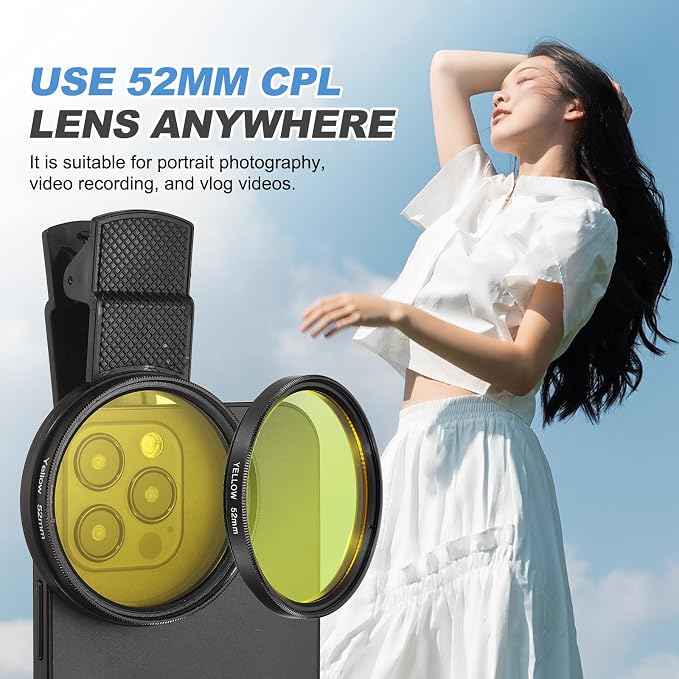 PATIKIL 52mm Phone Camera Lens, Clip-On Full Color Filter Circular Polarizing Lens for Most Smart Phones and DSLR Cameras, Yellow - Image 7