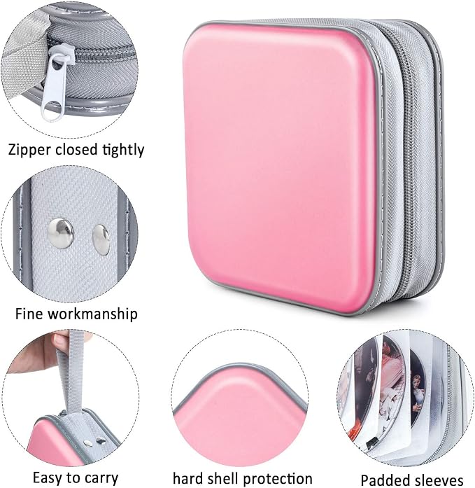 CD/DVD Case Wallet, Light Pink, 48 Capacity, Durable Plastic and Non-Woven Fabric Material, Easy to Carry and Organize CDs and DVDs | Zipper‑DVD Organizer, Scratch‑Resistant Sleeves Shield Discs From Dust & Damp; Stores Music, Video, Gaming & Blu‑ray D... - Image 2