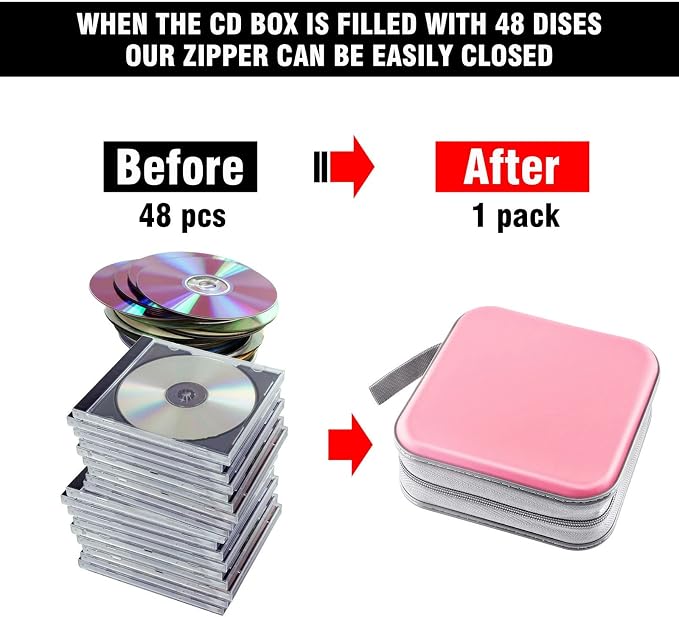 CD/DVD Case Wallet, Light Pink, 48 Capacity, Durable Plastic and Non-Woven Fabric Material, Easy to Carry and Organize CDs and DVDs | Zipper‑DVD Organizer, Scratch‑Resistant Sleeves Shield Discs From Dust & Damp; Stores Music, Video, Gaming & Blu‑ray D... - Image 4