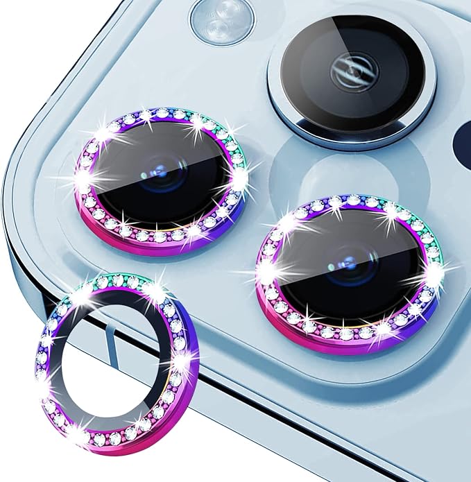 iPhone 13 Pro/13 Pro Max Camera Lens Protector Bling Diamond,Colorful | Individual Metal, 9H Hardness, Scratch Resistant, Shockproof, Drop Protection, Case Friendly, Stylish Accessories by Xfilm