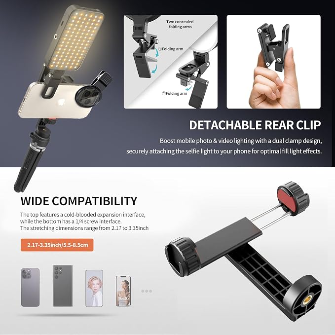 LED Selfie & Tattoo Light with 52MM CPL Filter Lens 360° Rotatable Clip Tattoo Equipment/Tripod Stand/Phone Holder,Fill Lighting Remove Reflection for Art Food Jewelry Photography Video Recording - Image 4