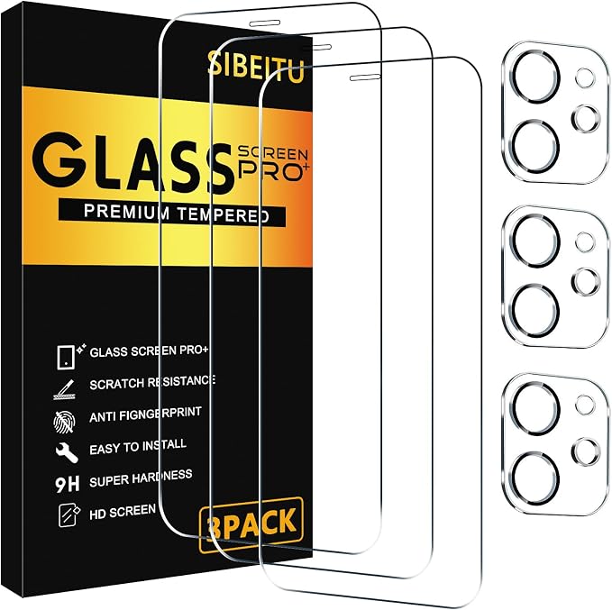 SIBEITU 3+3 Pack Screen Protector + Camera Lens Protector for iPhone 11 | 6.1 Inch HD 9H Hardness Tempered Glass Film, Scratch Resistant, Sensor Protection, Case Friendly, High Response, Bubble Free by SIBEITU