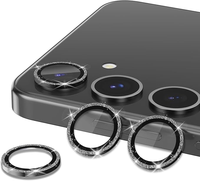 for Samsung Galaxy S23 FE Camera Lens Protector, Individual Metal Ring Tempered Glass Lens Cover, [Strong Adsorption] Scratch Resistant Ultra-Thin HD Clear Lens Cover, 1 Set-Black Sparkly - Image 2