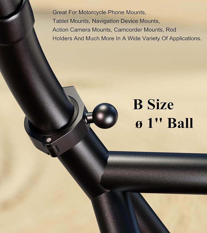 BRCOVAN Aluminum Alloy Large Bar Clamp Mount Base with 1'' TPU Ball | Fit 1.5'' / 1.65'' / 1.75'' / 1.85'' / 2'' Diameter Round Rails, Fit for RAM Mounts B Size 1 Inch Ball Double Socket Arm - Image 6