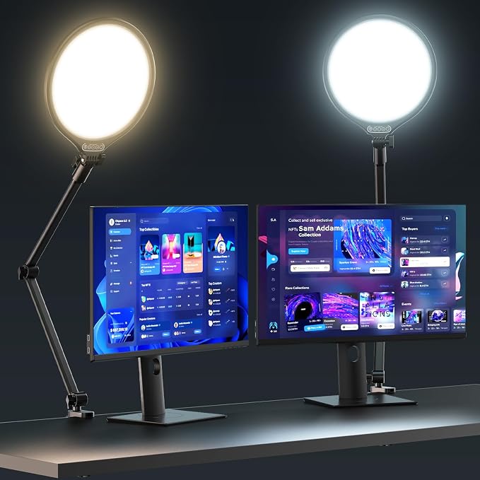 UBeesize 10" Key Light for Streaming, Desk Ring Light with Adjustable Arm, Zoom Lighting for Home Office, Gaming, Podcast, Video Calls, and Recording by UBeesize