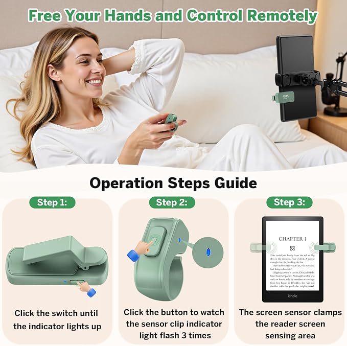 Page Turner Ring for Kindle,Remote Control for iPhone iPad Tablets eReaders | Clicker Page Turner for Kindle Accessories for Camera Video Record&Shutter Selfie with Storage Bag, Fits Thick Cases (Green) - Image 3