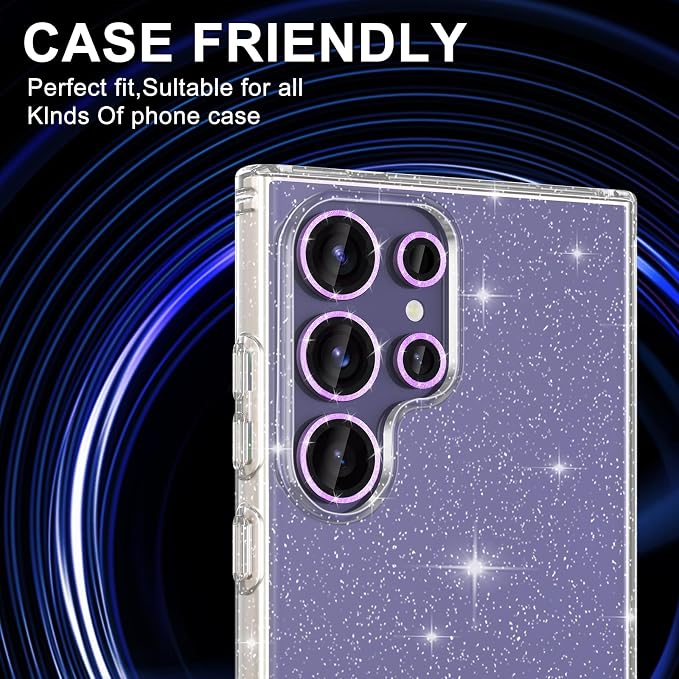 for Samsung Galaxy S24 Ultra Camera Lens Protector, Individual Metal Ring Tempered Glass Lens Cover, [Strong Adsorption] Scratch Resistant Ultra-Thin HD Clear Lens Cover, 2 Set-Purple Sparkly - Image 5