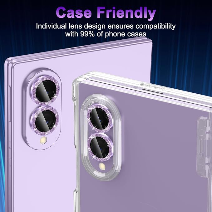 Meshine for Samsung Galaxy Z Fold 8 Camera Lens Protector,Scratch Proof,Strong Adsorption,9H Hardness with Metal Ring Camera Cover,Ultra Thin Case Friendly,Accessories Lens Protector,Glitter Purple - Image 8