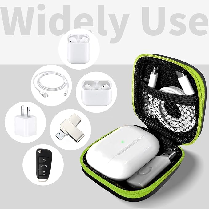 1 Pack Square Earbud Case Storage Bag with Carabiner, Green | Portable EVA Carrying Case, For Wired/Wireless Headphones, SD Card Storage, Camera Chip - Image 2