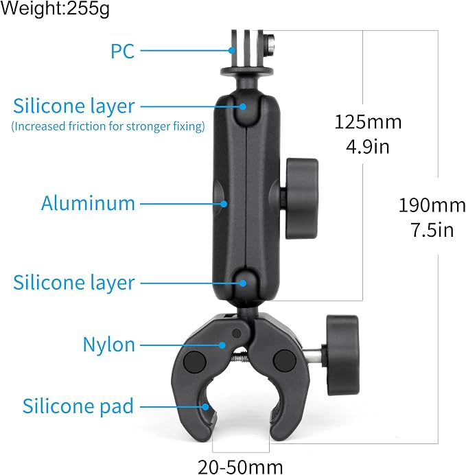 SOONSUN Super Clamp Mount with Dual 360° Ball Heads & Phone Holder, Heavy-Duty Camera Clamp Mount for GoPro Hero 13 12 11 10 9, Insta360, DJI Osmo, DSLR, Smartphones & Action Cameras - Image 2