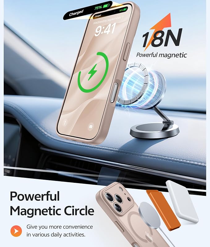 FNTCASE for iPhone 17 Pro Case, Fit for Magsafe, Screen Protector | Full Camera Protection, Translucent Matte, 14FT Military Grade Drop Proof, Shockproof Protective Phone Cover, Desert Gold - Image 3