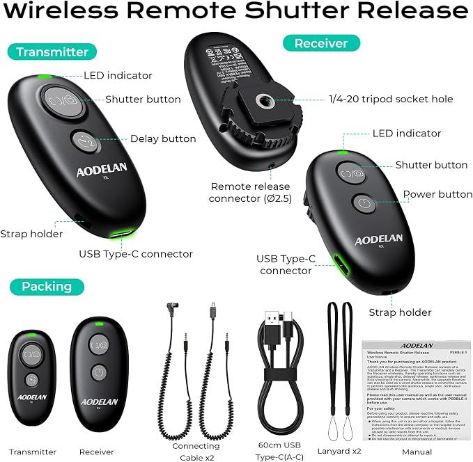 USB-C Rechargeable Wireless Camera Remote Shutter Release for Nikon | D200, D300, D750, D5000, D5100, D5200, D5600, D7200, D7500, Z6, Z7, D800, D850, Coolpix P1000 - Image 8