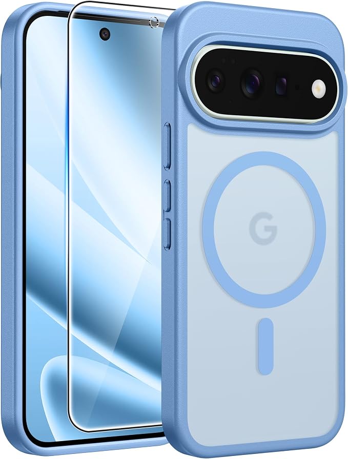 FNTCASE for Google Pixel 11 Pro XL Case, Fit for Magsafe, Screen Protector | Translucent Matte Magnetic Back, 14FT Military Grade Drop Protection, Shockproof Protective Phone Cover, Light Blue by FNTCASE