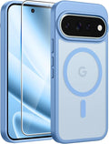 FNTCASE for Google Pixel 11 Pro XL Case, Fit for Magsafe, Screen Protector | Translucent Matte Magnetic Back, 14FT Military Grade Drop Protection, Shockproof Protective Phone Cover, Light Blue by FNTCASE