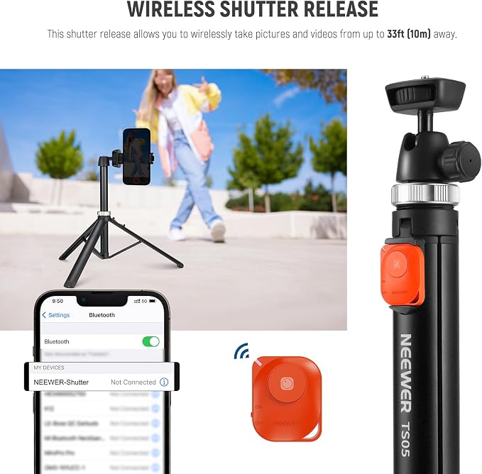NEEWER Tripod for Cell Phone & Camera with Remote & Phone Holder, TS05 | Compatible with iPhone GoPro Canon Sony DSLR, 62.9" All Metal Portable Selfie Stick, Travel Vlog Stand, for Video Recording - Image 8