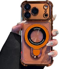 for iPhone 17 Pro Clear Case with Magnetic Ring Stand, [Compatible with MagSafe] Shockproof Kickstand Plating Soft Case with Camera Lens Protector Girls Woman Cover for 17 Pro 6.3", Orange by Unknown