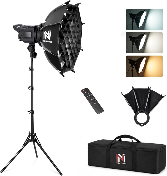 Niceveedi Softbox Lighting Kit, 2700-6500K LED Photography Lighting with 16.5” Quick-Release Softbox/Bowens Mount/Cooling System/Remote/Tripod, 90W Video Light for Video Recording/Streaming/Portraits by NiceVeediOfficial