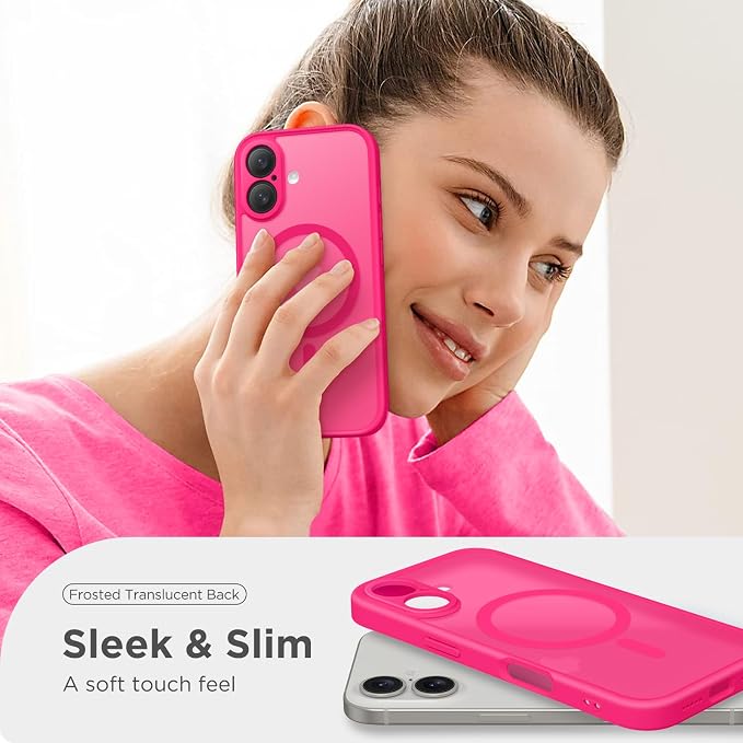 CAPRARO for iPhone 16 Case, Compatible with MagSafe Hot Pink | Upgraded [Full Camera Protection] Protective Translucent Matte Women Girl Magnetic Phone Case Cover, Hot Pink - Image 7