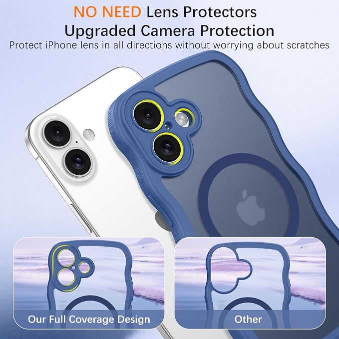 BENTOBEN Magnetic for iPhone 17 Case, Cute Wavy Full Camera Protection [Compatible with MagSafe] Translucent Matte Anti-Slip Bumper Women Girls Boys Protective Cover for 17 6.3", Sierra Blue - Image 4