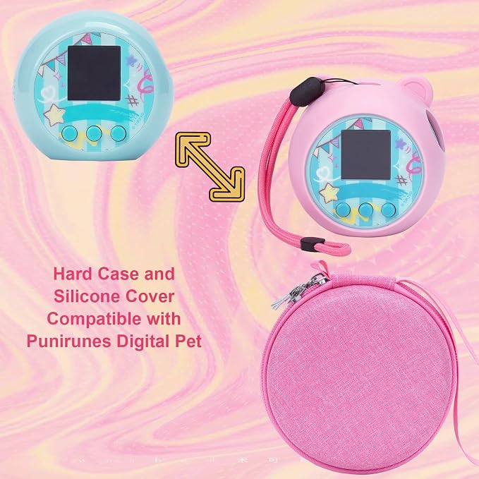 YouKnow Travel Case and Silicone Cover Compatible with Punirunes Interactive Toy Digital Pet, with Full Coverage PET Clear Film (Silicone and Carrying Case) (Pink) - Image 5