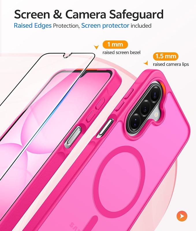 FNTCASE for Galaxy A17/A16 5G Phone Case, Fit for Magsafe, Screen Protector | Translucent Matte, 14FT Military Grade Drop Protection, Slim Shockproof Protective, for Samsung A 17 A 16 Cover, Hot Pink - Image 4