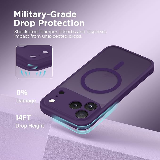 CAPRARO for iPhone 17 Pro Max Case, Compatible with MagSafe | Upgraded [Full Camera Protection] Protective Translucent Matte Women Girl Magnetic Phone Case Cover, Deep Purple - Image 6