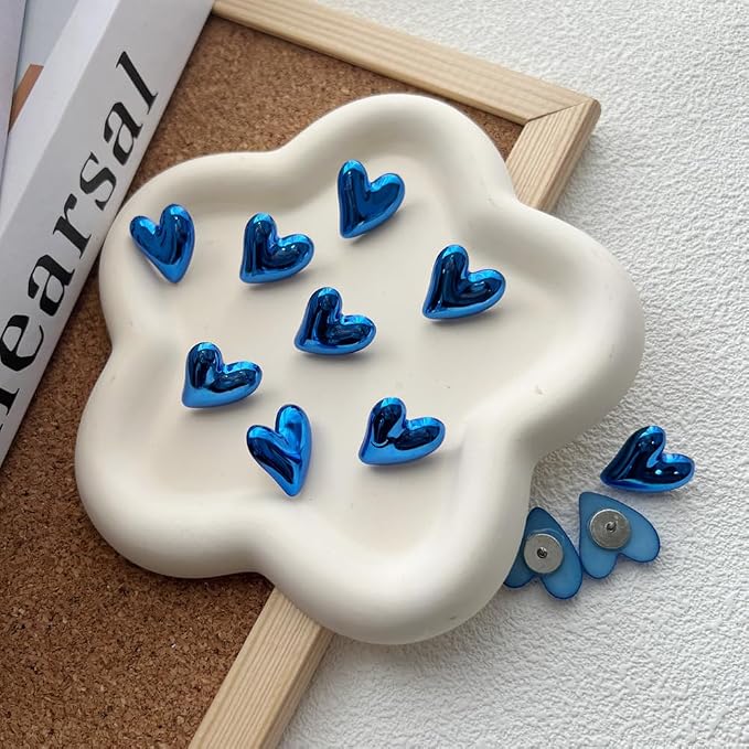 50 pcs of Cute Soft Wooden Board thumbtack with Golden Hearts can be Used for Photo Walls, memos, whiteboards, and Decorative thumbtack (Blue) - Image 6
