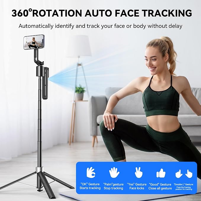 Magnetic Auto Face Tracking Tripod, 70.9” Magsafe Phone Tripod with 360°Rotation 5-Gesture Control, Wireless Remote, Magnetic Mount, Ideal for Vlogging, Live Streaming, Travel and Content Creation - Image 2