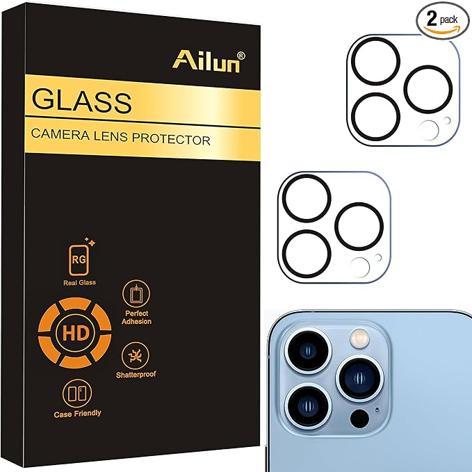 Ailun 2 Pack Camera Lens Protector for iPhone 13 Pro & iPhone 13 Pro Max | Tempered Glass, Ultra HD, Anti-Scratch, Easy to Install, Case Friendly, Does not Affect Night Shots by Ailun