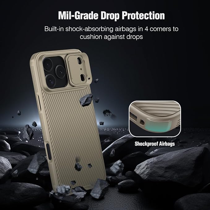 Nillkin Camshield Case for iPhone 17 Pro Max Case, [Built-in Dual Camera Cover][Slim Profile] [Military Grade Drop Protection] Shockproof Bumper Phone Case 6.9 inch 2025 Gold - Image 4