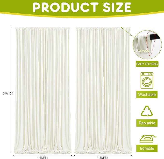Ivory Backdrop Curtain for Wedding Parties Backdrop Drapes 10x10FT | Wrinkle Free Polyester Curtain Backdrop Ivory Draping Fabric for Backdrop Photoshoot Birthday Party Background,2 Panel 5x10FT - Image 2