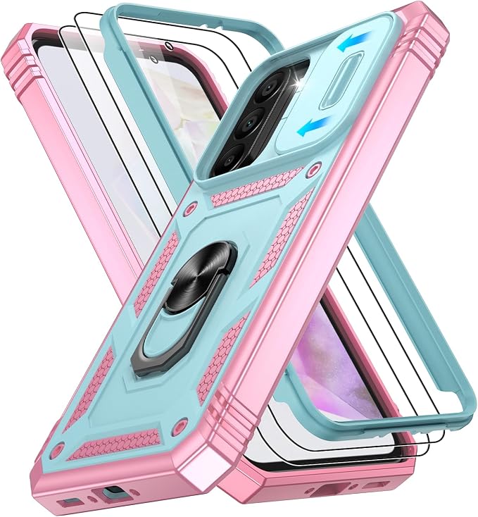 Gritup for Samsung A36 Phone Case: Samsung Galaxy A36 Case with Screen Protector*2 | Magnetic Stand & Slide Camera Cover, Shock Proof Military-Grade para A 36 Cover, Green+Pink by Gritup