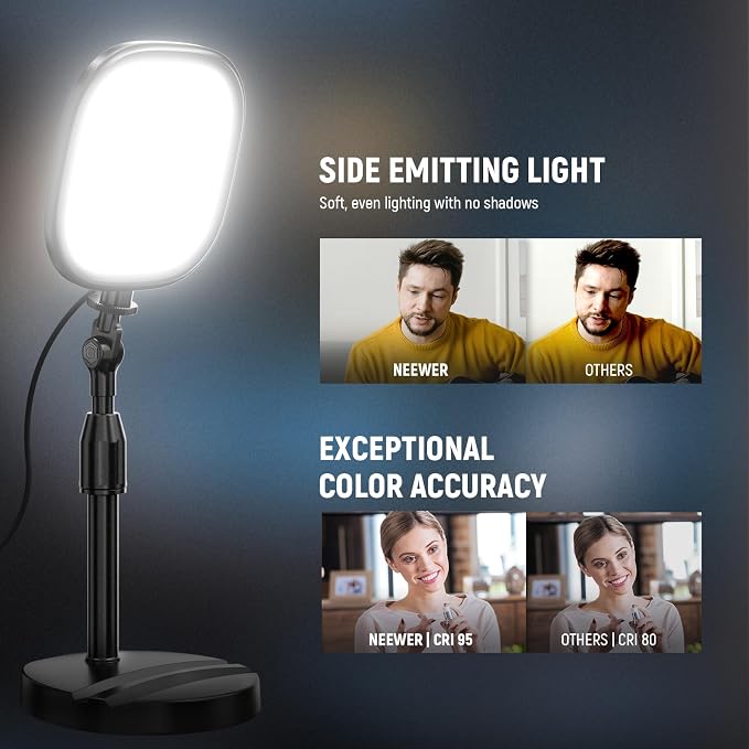 NEEWER Basics 5" Full Screen LED Ring Light with Stand for Desk Video Calls, CRI95, 10W Bi Color Edge Lit Zoom Conference Lighting for Computer Laptop Webcam Phone Streaming Recording, NL10 - Image 3