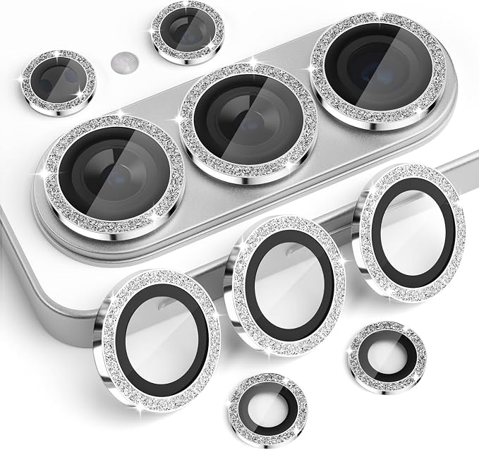 Camera Lens Protector for Samsung Galaxy S26 Ultra, Glitter Silver | Tempered Glass, Auto-align Tray, Easy Installation, Case Friendly, Anti-Scratch, HD Clear, Ultra Slim by Rayorcon