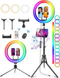 13.3"Ring Light with Music Mode, 75"Tripod and Desk Stand, 2 Phone Holders | Ring Light with Stand/Wireless Remote/3 CCT Mode & 96 RGB Color Modes for TikTok/ iPhone/LiveStream/Makeup/YouTube by STALLY